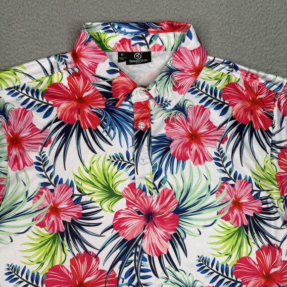 GreenSide Polo Shirt Mens Medium Floral Hawaiian Tropical Performance Stretch - Picture 3 of 11